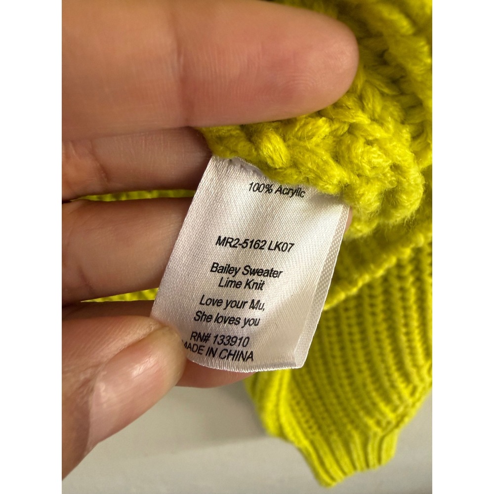 Show Me Your Mumu Bailey Sweater Lime Green Chunky Ribbed Knit Crewneck Small - Picture 6 of 8